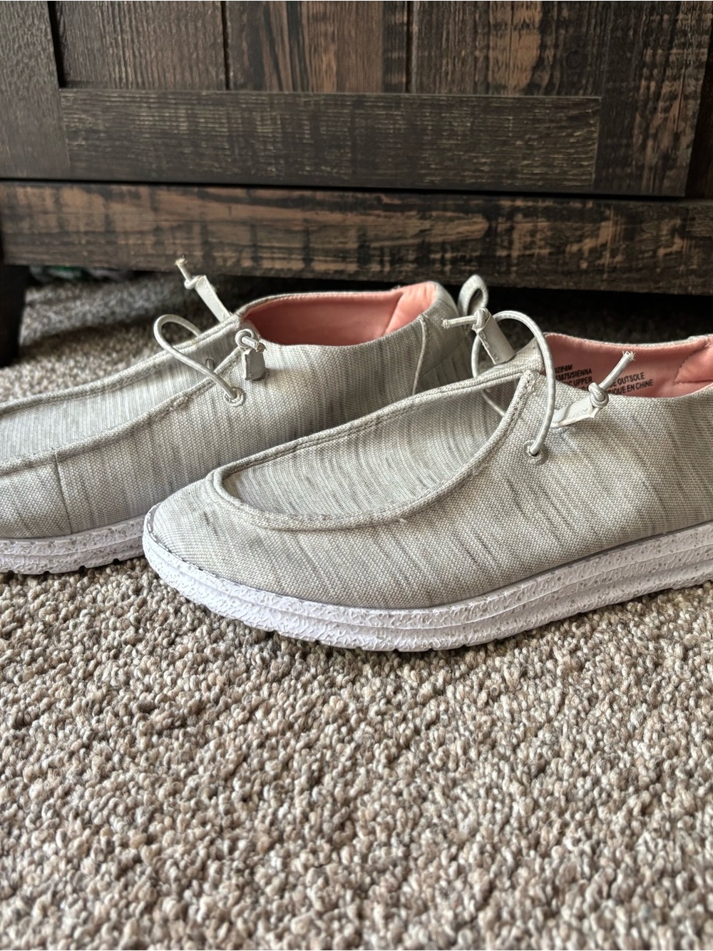 Maurices Women's Light Beige Slip-On Loafers with Pink Lining